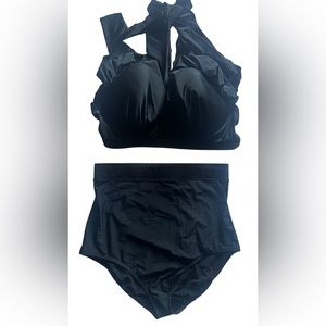 NWOT Black swim top Sz 42F and high waist bottom Sz 20 by “SWIM by Cacique”